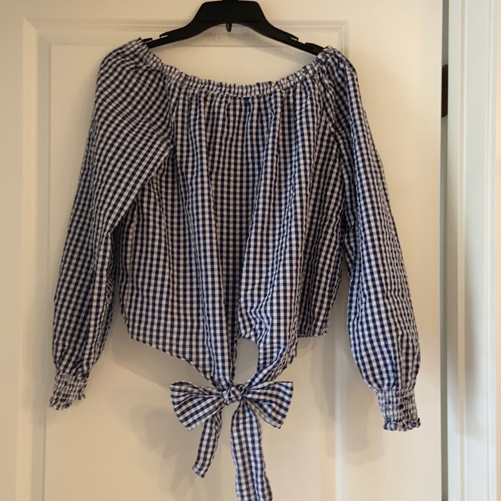 Sanctuary | navy and white gingham blouse with bow